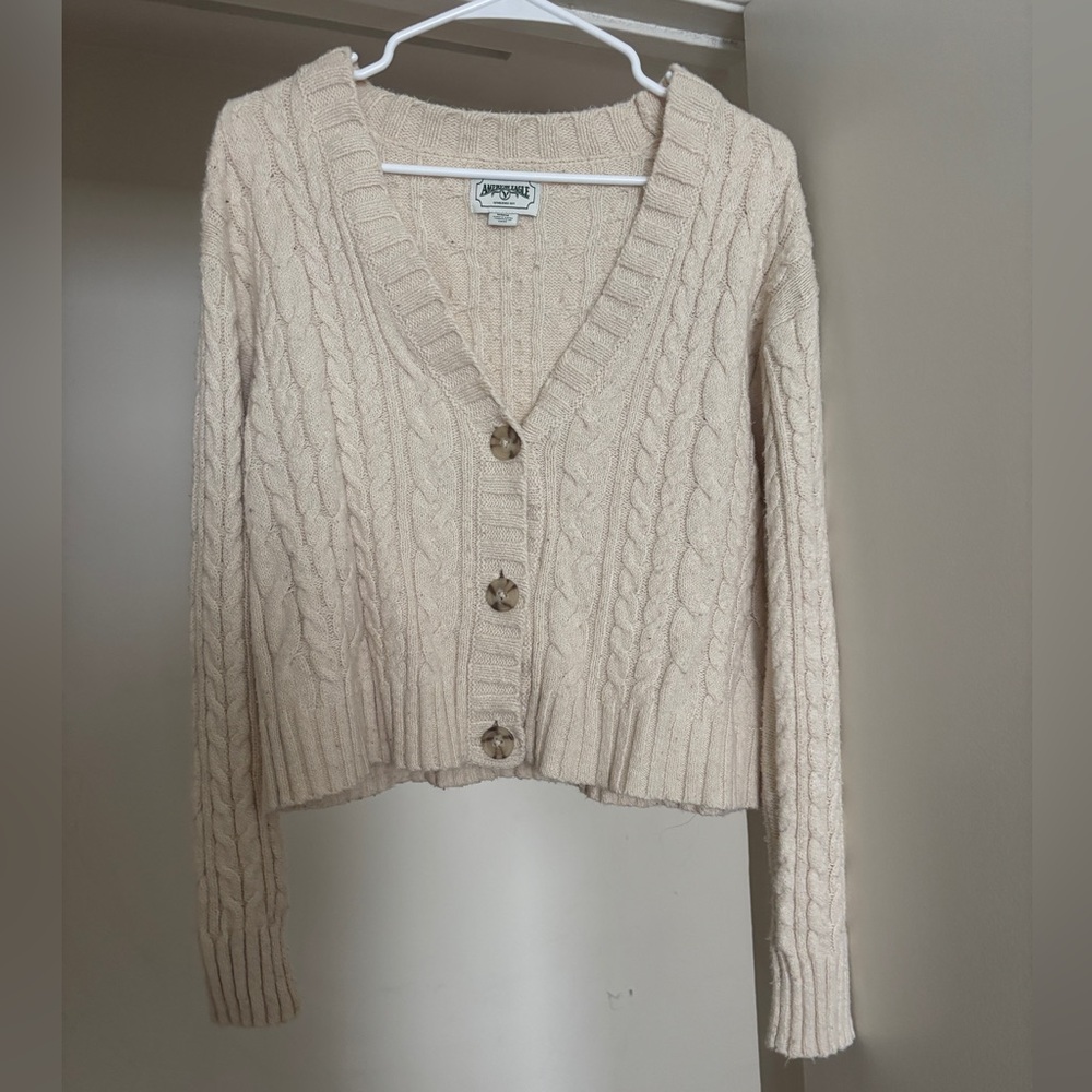 American Eagle Outfitters Cream Cable Knit Cardigan
